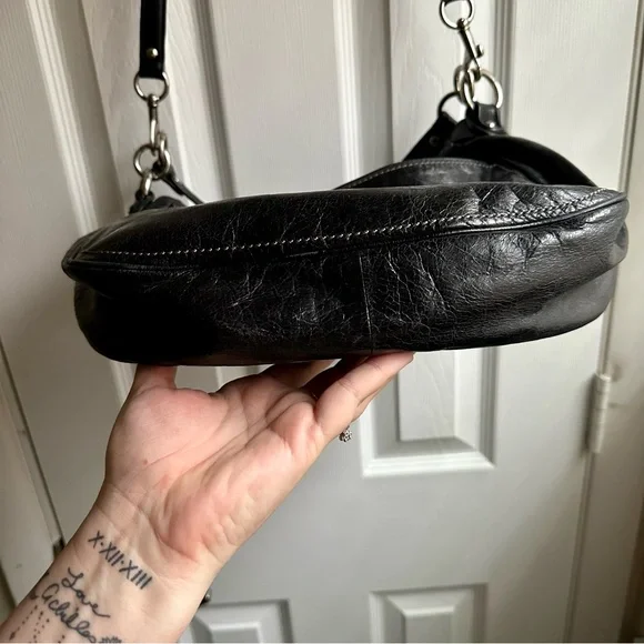 Coach Black Leather Shoulder Bag with Silver Accents - Picture 11 of 12